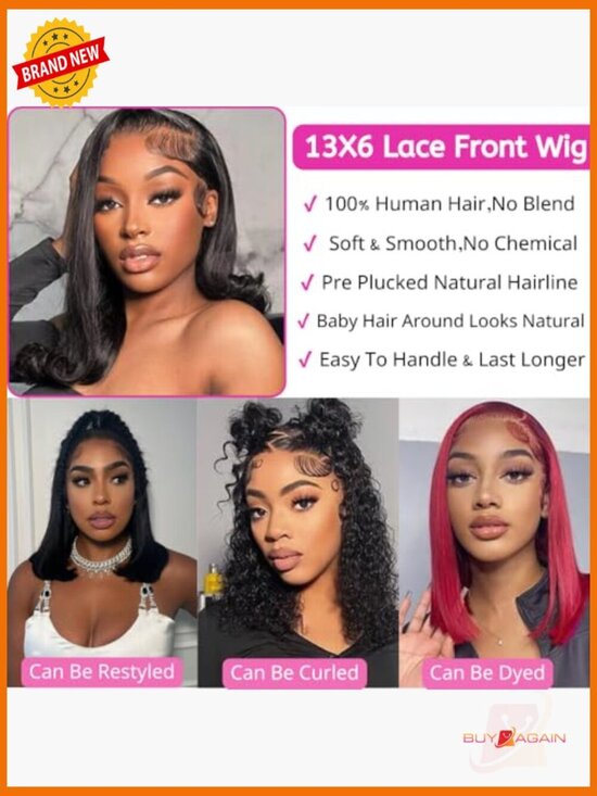 13x6 Bob Lace Front Wig Human Hair 200% Density 14 Inch Straight Lace Frontal main image 5